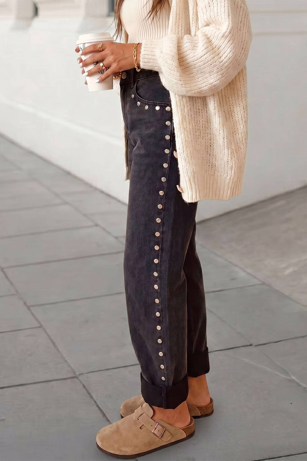 Studded Straight Leg Loose Jeans