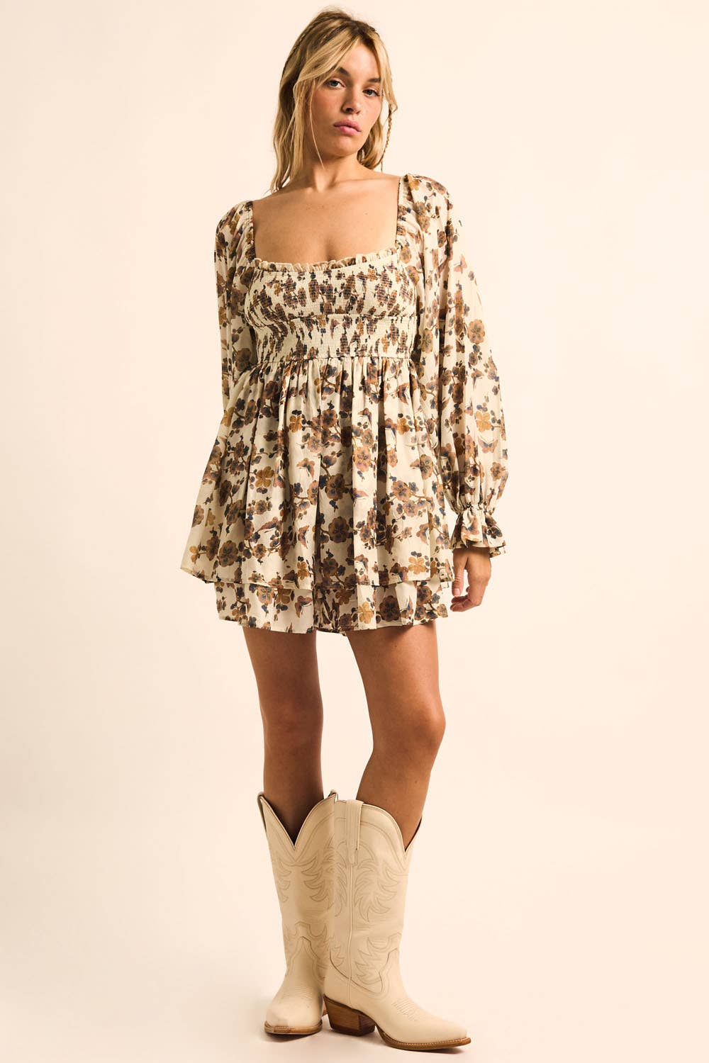 Floral Bubble Sleeve Romper