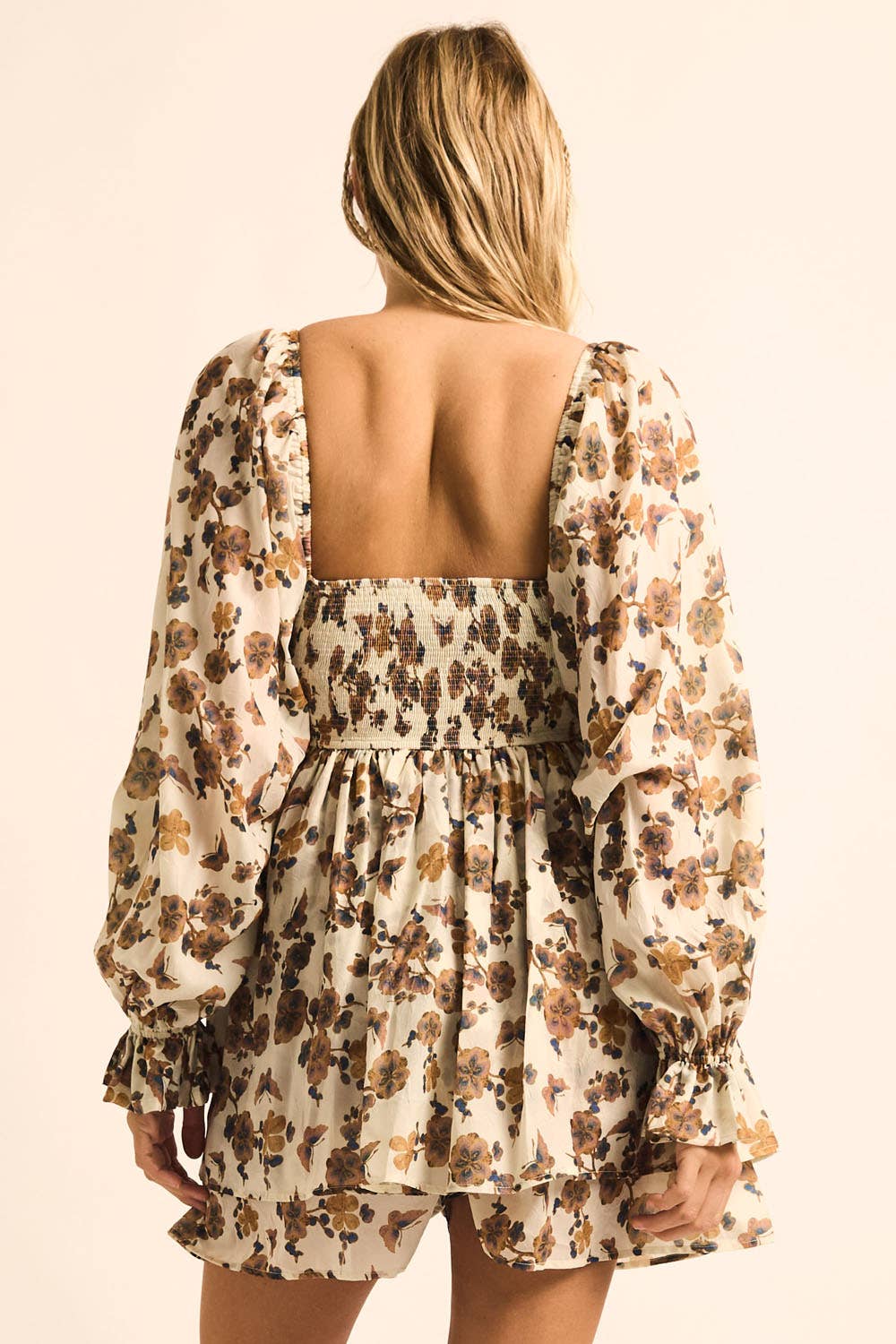 Floral Bubble Sleeve Romper