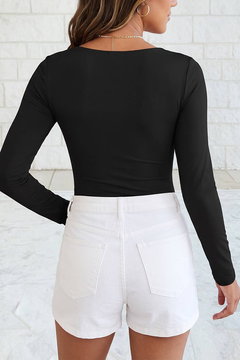 Slim Fit Long Sleeve Basic Tee: Black