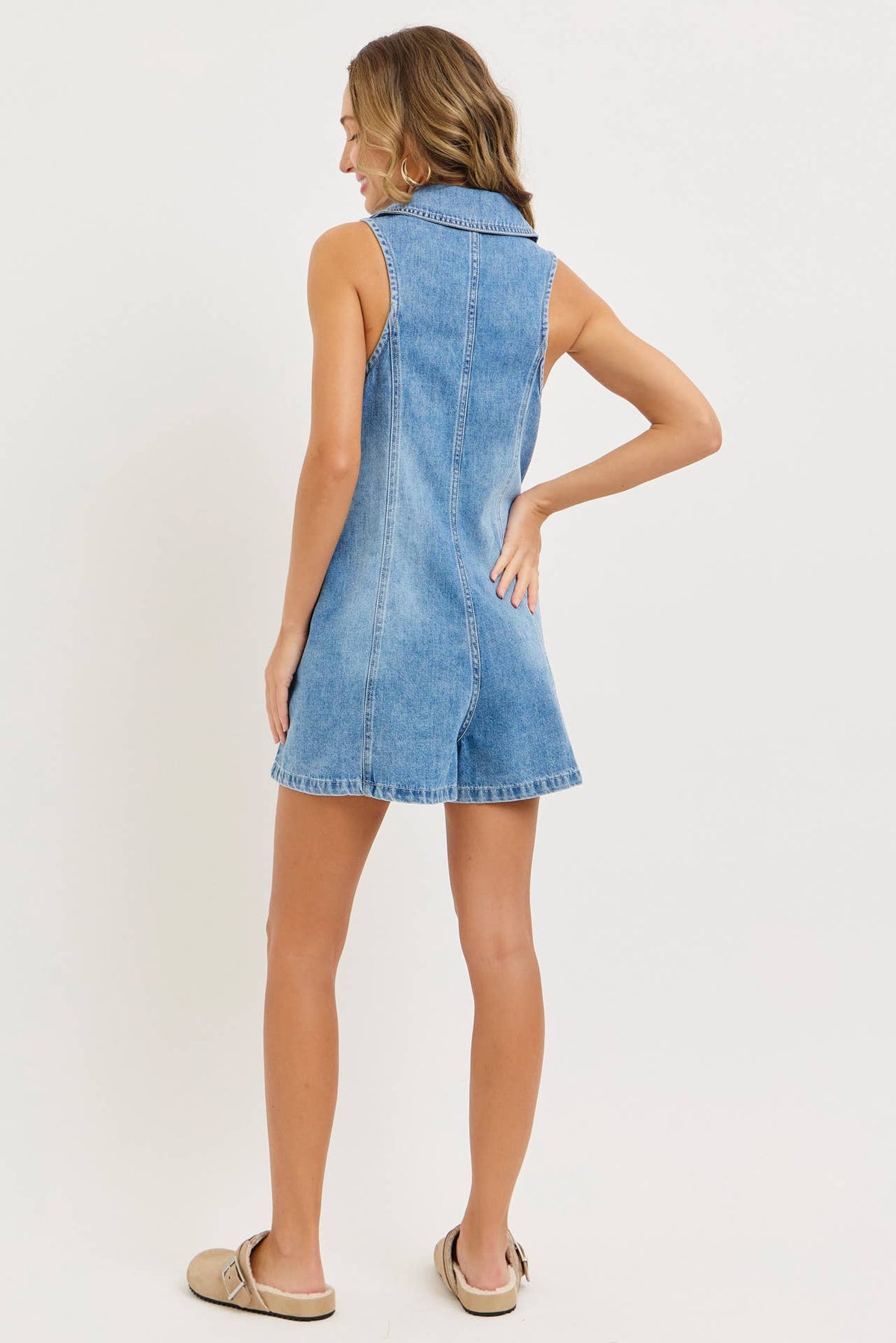 Denim Button up Sleeveless Romper